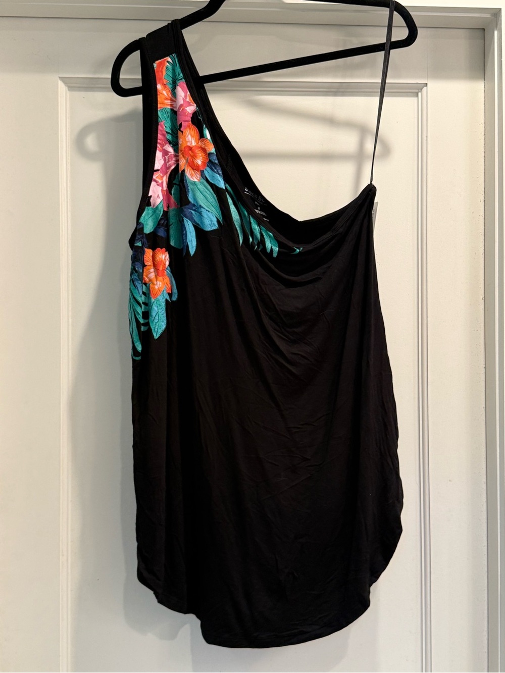 Torrid Black One-Shoulder Floral Tank Top